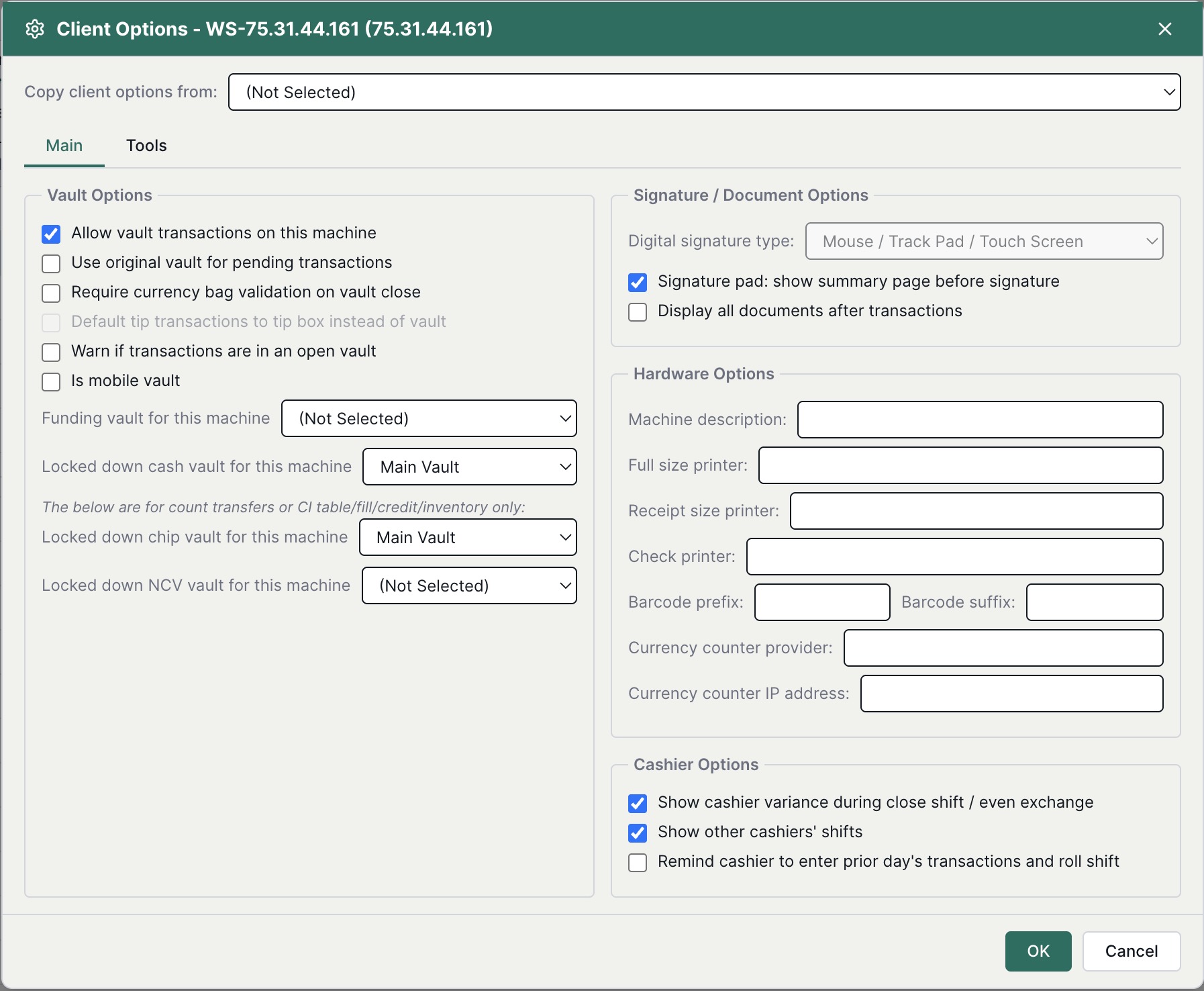Client options editor screenshot