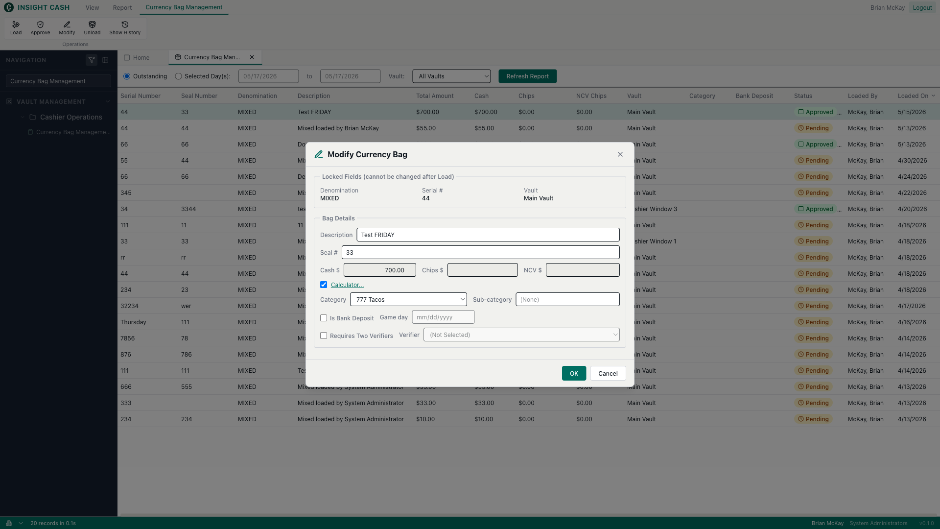 Modify dialog