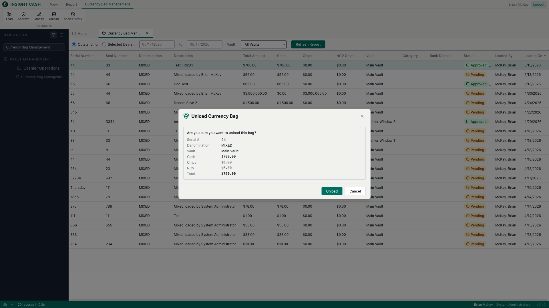 Unload dialog