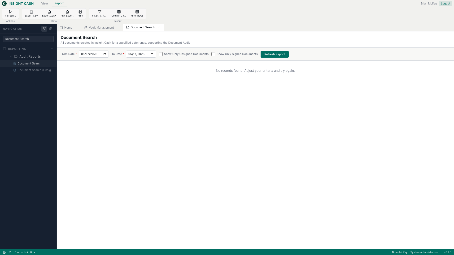 Document Search report