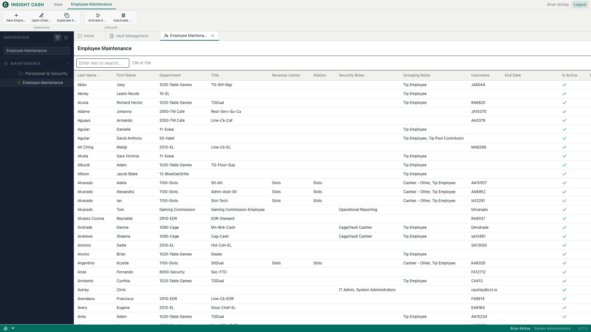 Employee Maintenance — main view