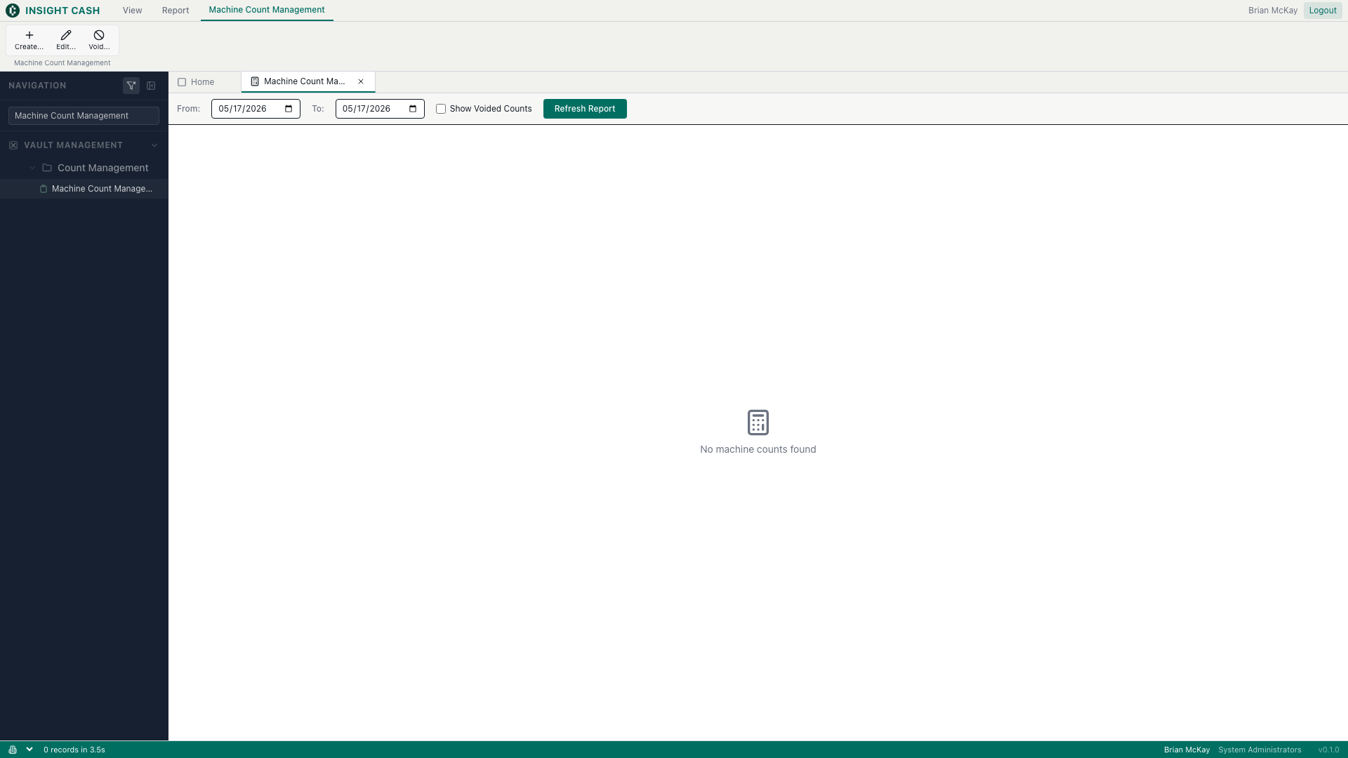 Machine Count Management — main view