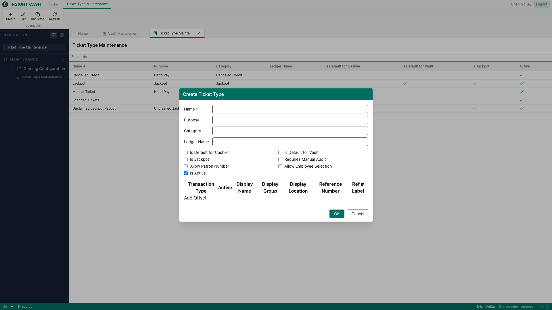 Create dialog