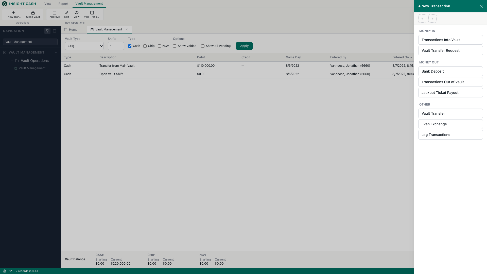 New transaction dialog